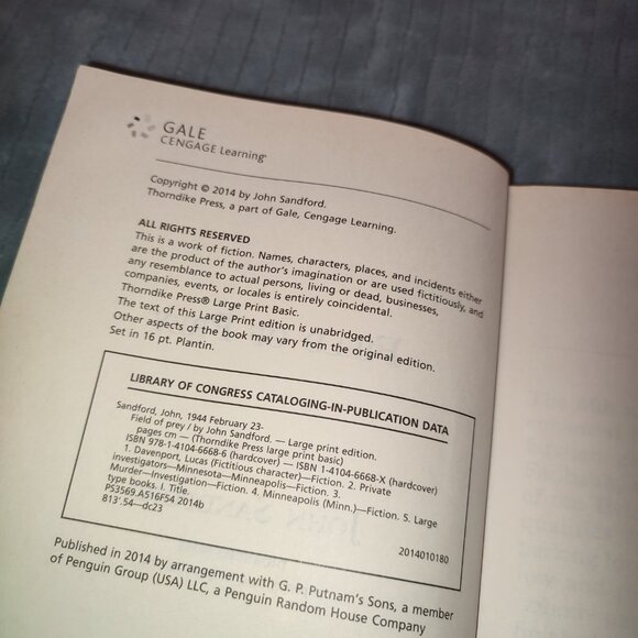 Book Field of Prey Mystery Bestseller Large Print Suspense - Picture 6 of 8